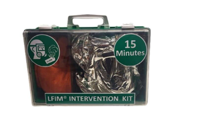 Wandmontierte LFIM Intervention Kit mit Maske und Handschuhen