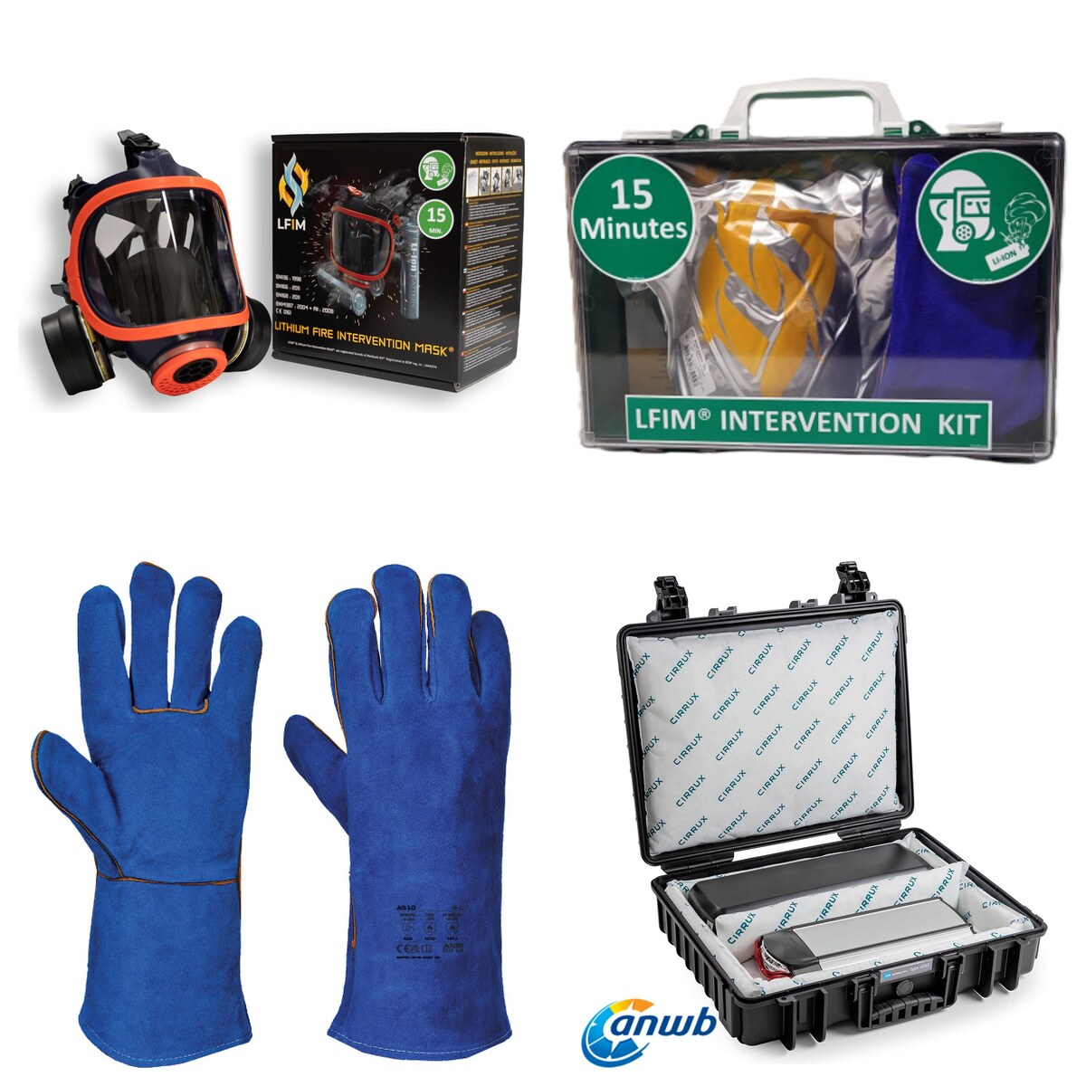 Interventiepakket: LFIM-masker, LFIM-wandkoffer met LFIM-masker, warmtehandschoenen, veiligheidskoffer met Cirrux-kussens